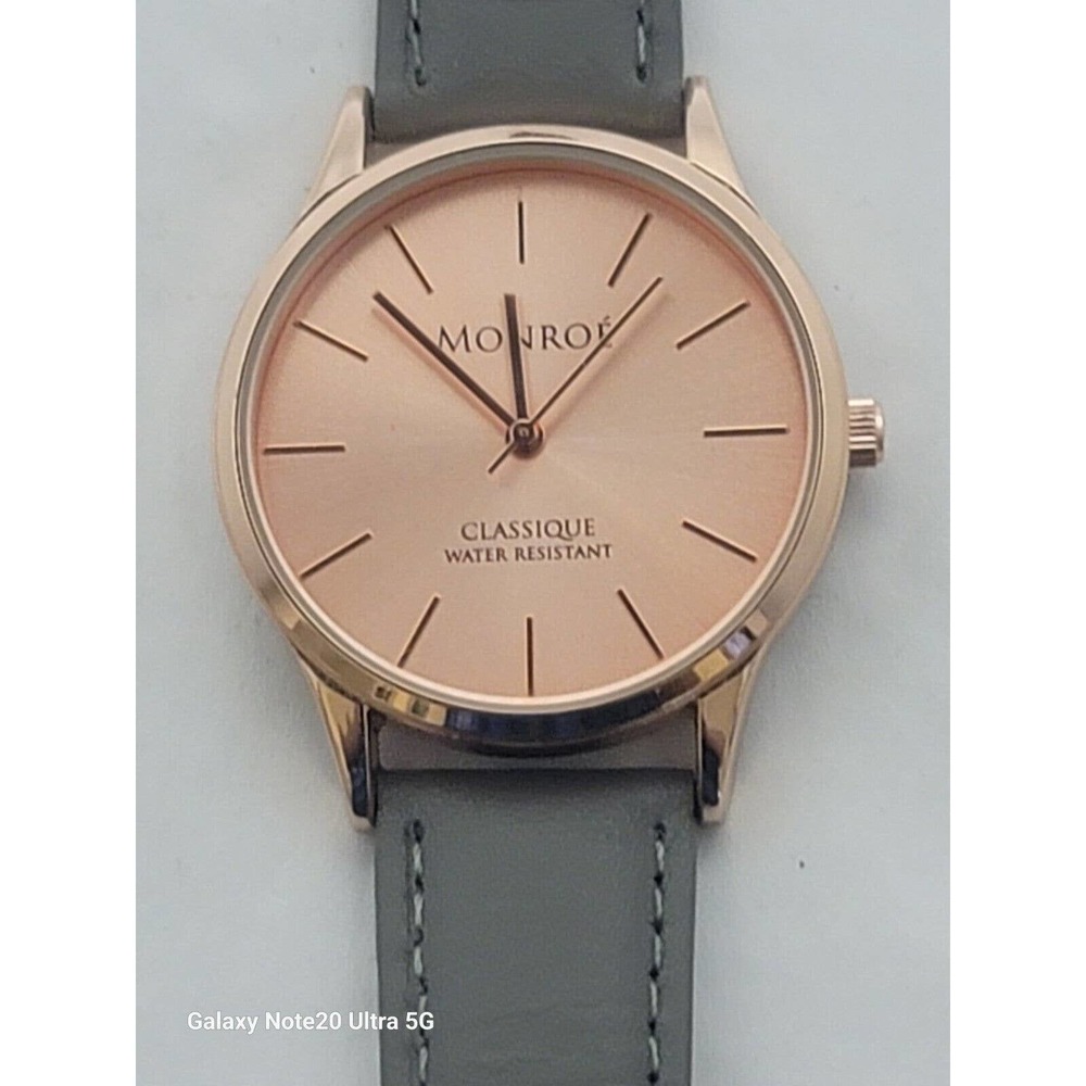 New Monroe by Maestro Unisex Rose Gold Tone Gray Leather Band Quartz Watch